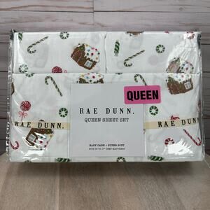 Rae Dunn by Enchante Merry Christmas Gingerbread House Candy Cane Queen Sheets